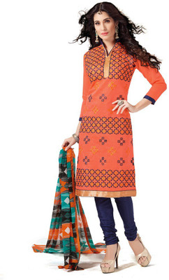 

Trendz Apparels Cotton Embroidered Dress/Top Material(Un-stitched), Orange