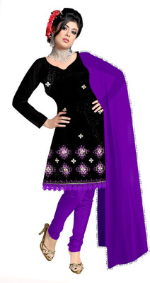 

Party Wear Dresses Cotton Embroidered Salwar Suit Dupatta Material(Un-stitched), Black