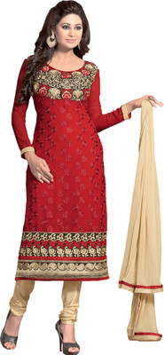 

Jiya Georgette Self Design, Embroidered Salwar Suit Dupatta Material(Un-stitched), Beige;red