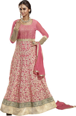 

Jiya Net Self Design, Embroidered, Embellished Salwar Suit Dupatta Material(Un-stitched), Pink