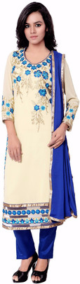 

Khushali Georgette Self Design, Embroidered, Embellished Salwar Suit Dupatta Material(Un-stitched), Beige;blue