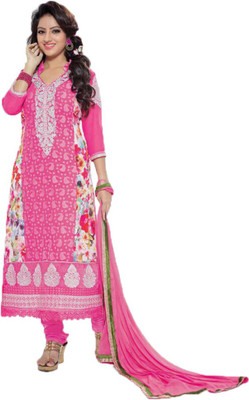 

Party Wear Dresses Georgette Embroidered Semi-stitched Salwar Suit Dupatta Material, Pink