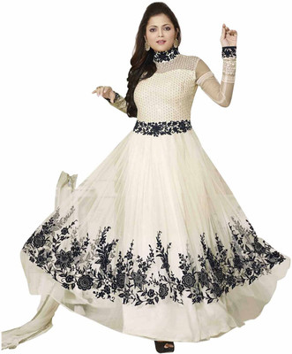 

Vandv Shop Net Embroidered Semi-stitched Salwar Suit Dupatta Material, Black;white