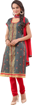 

Khushali Chanderi Self Design, Embroidered Salwar Suit Dupatta Material(Un-stitched), Grey;red