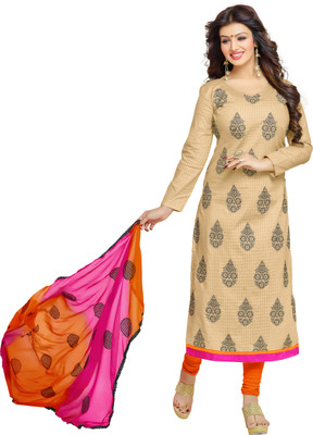 

Khushali Cotton Self Design, Embroidered Salwar Suit Dupatta Material(Un-stitched), Beige;orange;pink