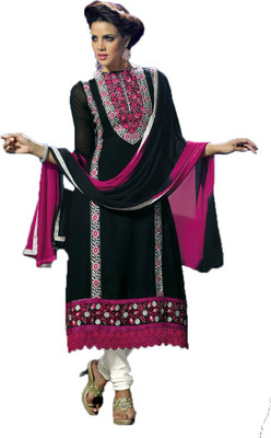 

Indian Wear Online Georgette Embroidered Semi-stitched Salwar Suit Dupatta Material, Black