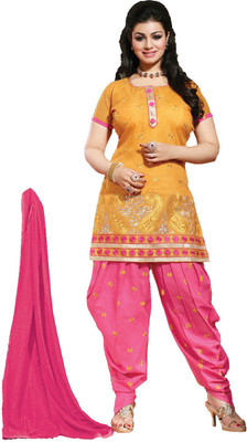 

Indian Wear Online Cotton Embroidered Semi-stitched Salwar Suit Dupatta Material, Orange