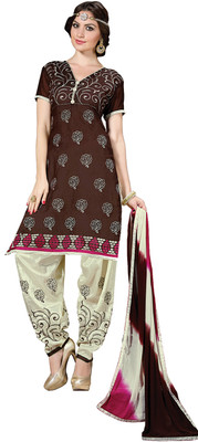 

Khushali Chanderi Self Design, Embroidered Salwar Suit Dupatta Material(Un-stitched), Beige;brown;pink