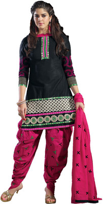 

Indian Wear Online Cotton Embroidered Semi-stitched Salwar Suit Dupatta Material, Black