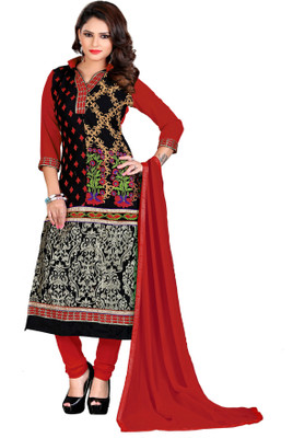 

Jiya Georgette Self Design, Embroidered Salwar Suit Dupatta Material(Un-stitched), Black;red