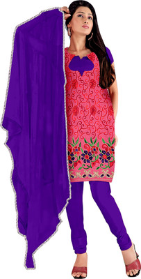 

Indian Wear Online Cotton Embroidered Salwar Suit Dupatta Material(Un-stitched), Pink