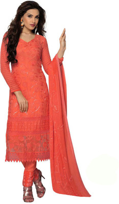 

Shreeji Fashion Chiffon Embroidered Salwar Suit Dupatta Material(Un-stitched), Red