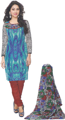 

Indian Wear Online Cotton Embroidered Semi-stitched Salwar Suit Dupatta Material, Blue