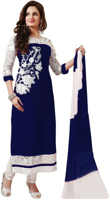 

Fexy Georgette Embroidered Semi-stitched Salwar Suit Dupatta Material, Blue