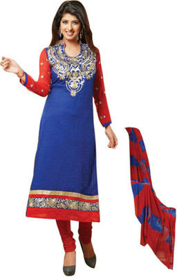 

GoAavaran Cotton Embroidered Salwar Suit Dupatta Material(Un-stitched), Red blue