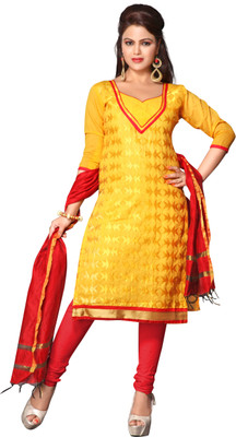 

Khushali Chanderi Self Design, Embroidered Dress/Top Material(Un-stitched), Red;yellow