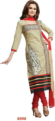 

Shoppie Zone Cotton Embroidered Salwar Suit Dupatta Material(Un-stitched), Beige;red