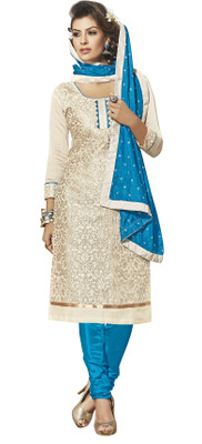 

Jiya Chanderi Self Design, Embroidered Salwar Suit Dupatta Material(Un-stitched), Beige;light blue