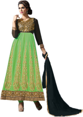 

Indian Wear Online Georgette Embroidered Semi-stitched Salwar Suit Dupatta Material, Black;green