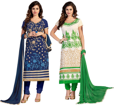 

Jiya Chanderi Self Design, Embroidered Salwar Suit Dupatta Material(Un-stitched), Beige;dark blue