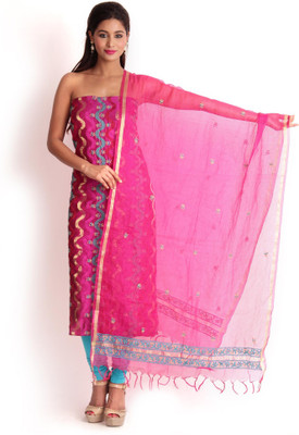 

Kasturi-B Swadeshi Karigari Cotton Silk Blend Embroidered Salwar Suit Dupatta Material(Un-stitched), Dark pink