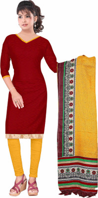 

Jiya Cotton Self Design Salwar Suit Dupatta Material(Un-stitched), Maroon;yellow