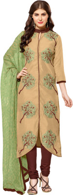 

Jiya Silk Self Design, Embroidered Salwar Suit Dupatta Material(Un-stitched), Beige;brown;light green