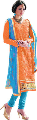 

Jiya Chanderi Self Design, Embroidered Salwar Suit Dupatta Material(Un-stitched), Light blue;orange