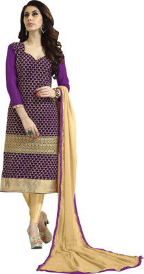 

Khushali Velvet Self Design, Embroidered Salwar Suit Dupatta Material(Un-stitched), Beige;purple