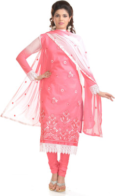 

Jiya Cotton Self Design, Embroidered Salwar Suit Dupatta Material(Un-stitched), Pink;white