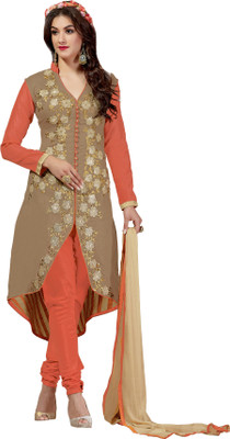 

Khushali Chanderi Self Design, Embroidered Salwar Suit Dupatta Material(Un-stitched), Brown;orange