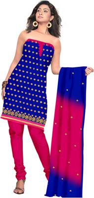 

Vardhman Synthetics Chanderi Embroidered Dress/Top Material(Un-stitched), Blue