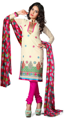 

Khushali Chanderi Embroidered Salwar Suit Dupatta Material(Un-stitched), Pink;white