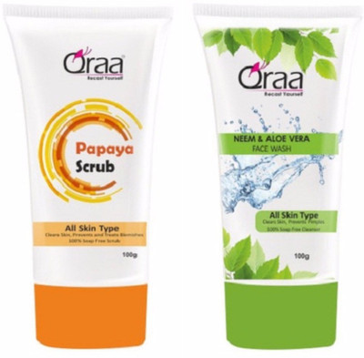 

Qraa Papaya Scrub & Neem-Aloevera Face wash Combo( 100 g + 100 g)(200 g)