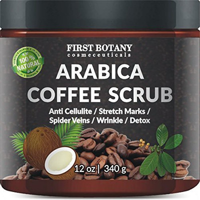 

First Botany Cosmeceuticals Natural Arabica Coffee Scrub 12 oz. with Organic Coffee, Coconut and Shea Butter - Best Acne, Anti Cellulite and Stretch Mark treatment, Spider Vein Therapy for Varicose Veins & Eczema(340 g)