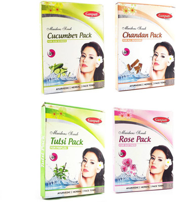 

Ganpati Herbal Cucumber Chandan Tulsi Rose Face pack 25 Gms Each Set of 4(100 g)
