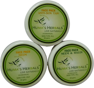 

Humas Herbals Home Made Natural Face Pack - Anti Sun-Tan + Neem + Neem & Haldi(30 g)
