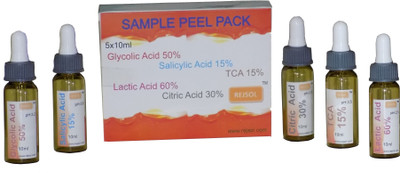 

REJSOL Sample Peel Pack Glycolic Acid 50% ,Salicylic 15 ,TCA 15 ,Lactic 60,Citric 30 10ml each(50 ml)