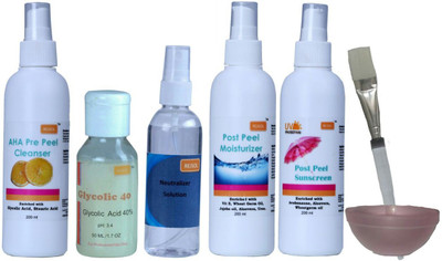 

REJSOL Glycolic Acid Peel 40% 50 ml with 100 ml Neutralizer, Pre Peel Cleanser, Moisturizer , Sunscreen.(750 ml)
