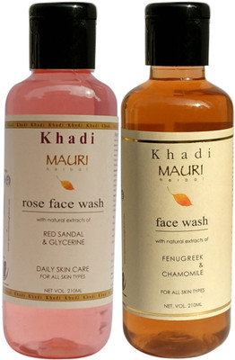 

Khadi Mauri Ayurvedic Herbal Face Wash Combo Pack of 2 Rose & Fenugreek (Methi) Natural & Organic 210 ml each Face Wash(420 ml)