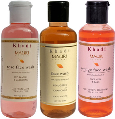 

Khadi Mauri Ayurvedic Herbal Face Wash Combo Pack of 3 Rose Orange & Fenugreek (Methi) Natural & Organic 210 ml each Face Wash(630 ml)