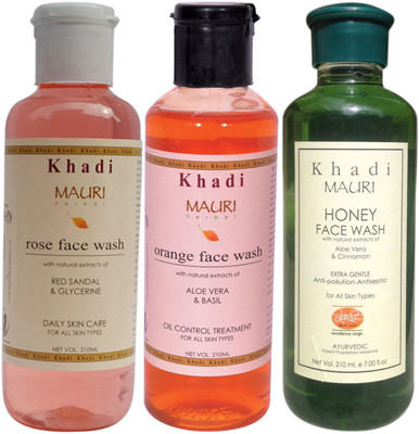 

Khadi Mauri Ayurvedic Herbal Face Wash Combo Pack of 3 Rose, Orange & Honey Natural & Organic 210 ml each Face Wash(630 ml)