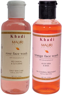 

Khadi Mauri Ayurvedic Herbal Face Wash Combo Pack of 2 Rose & Orange Natural & Organic 210 ml each Face Wash(420 ml)