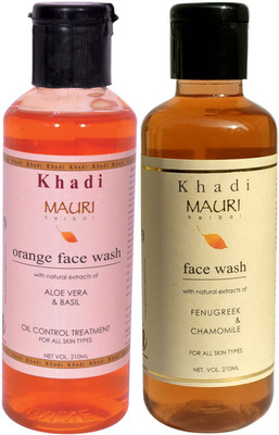 

Khadi Mauri Ayurvedic Herbal Face Wash Combo Pack of 2 Orange & Fenugreek (Methi) Natural & Organic 210 ml each Face Wash(420 ml)