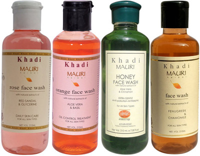

Khadi Mauri Ayurvedic Herbal Face Wash Combo Pack of 4 Rose Honey Orange & Fenugreek (Methi) Natural & Organic 210 ml each Face Wash(840 ml)