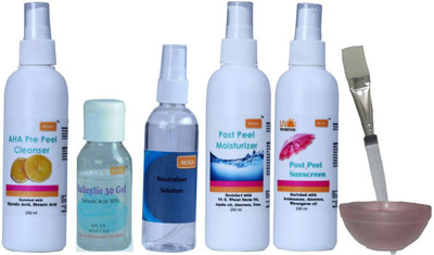 REJSOL Salicylic Acid Peel 30% Gel 50 ML with Pre Peeling Cleanser Neutralizer Moisturizer Sunscreen 750 ml(Set of 7)