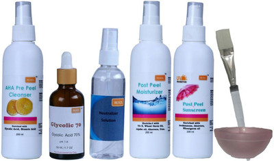 

REJSOL Glycolic Acid Peel 70% 50 ml with Neutralizer, Pre Peeling Cleanser, Moisturizer , Sunscreen Combo Kit. 750 ml(Set of 7)