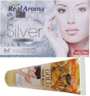 

BIGSALE786 Real Aroma Silver Fainess Facial Kit 5 in 1 Free Aroma Gold Face Wash 740 g(Set of 5)
