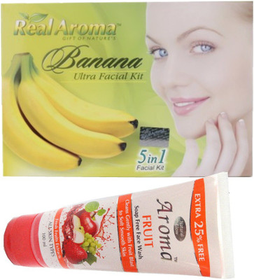 

BIGSALE786 Real Aroma Banana Ultra Facial Kit 5 in 1 Free Aroma Fruit Soap Free Face Wash 740 g(Set of 5)