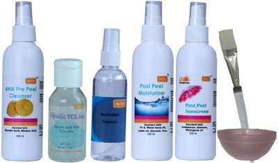 

REJSOL Glycolic Acid Peel 30% TCA 15% Gel 50 ml with Neutralizer, Pre Cleanser, Moisturizer , Sunscreen 750 ml(Set of 7)